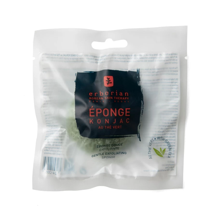 ERBORIAN Green Tea Konjac Sponge for Face - Natural Cleansing & Exfoliating, Transparent Vegan Skincare
