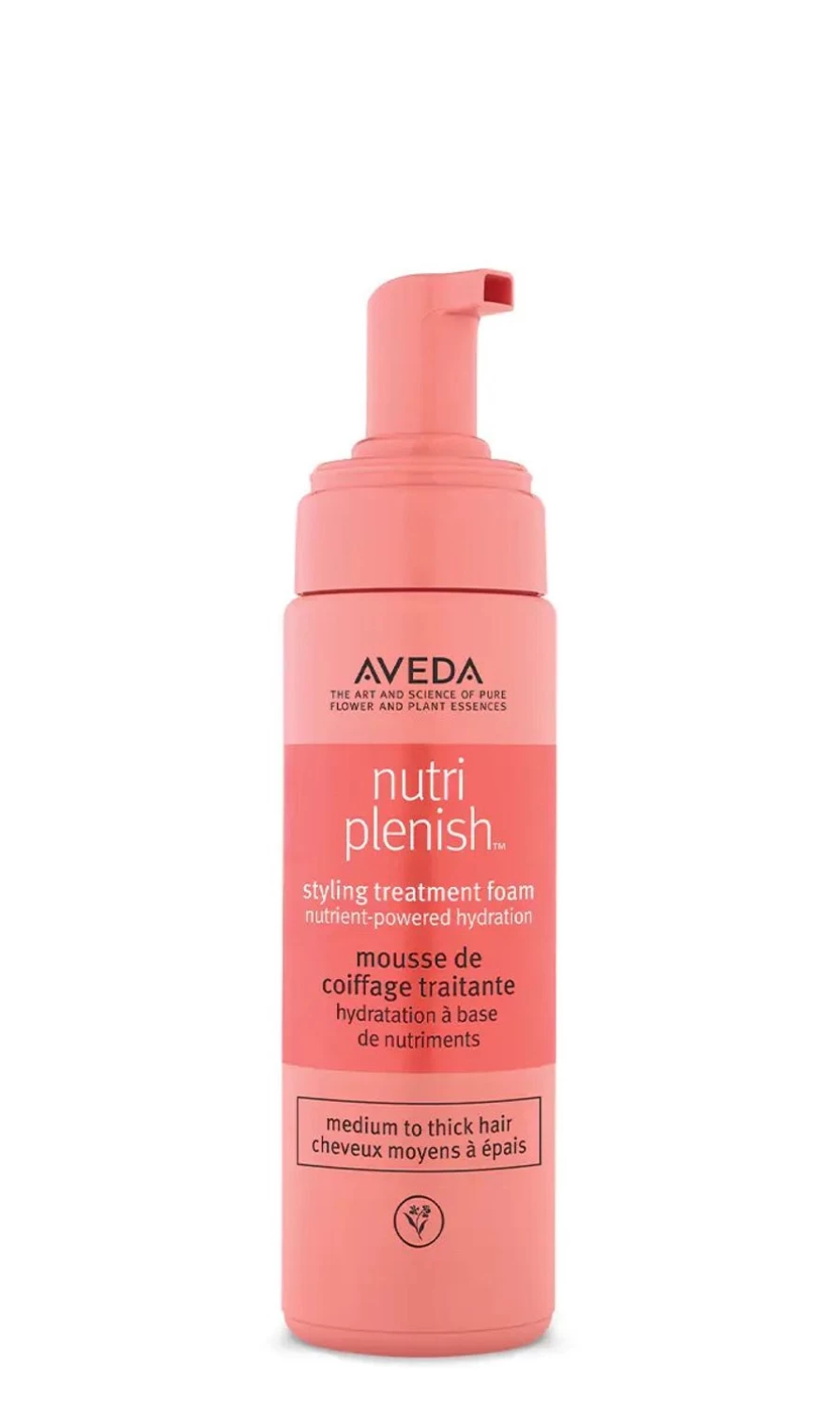 AVEDA Nutriplenish Styling Treatment Foam - Hydrating Hair Mousse for Healthy Shine, Salmon Pink Tint