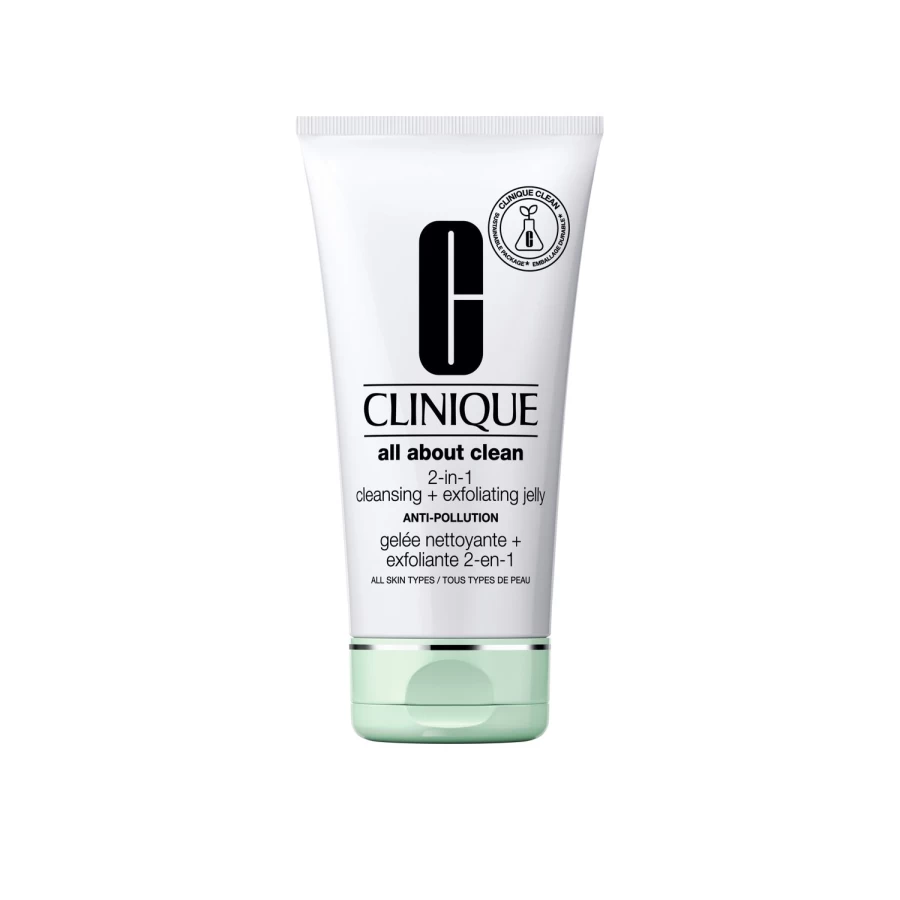 CLINIQUE All About Clean 2-in-1 Cleansing & Exfoliating Jelly Facial Cleanser, 150ml, White, Deep Pore Cleanse, Gentle Exfoliator, Oil-Free, Dermatologist Tested